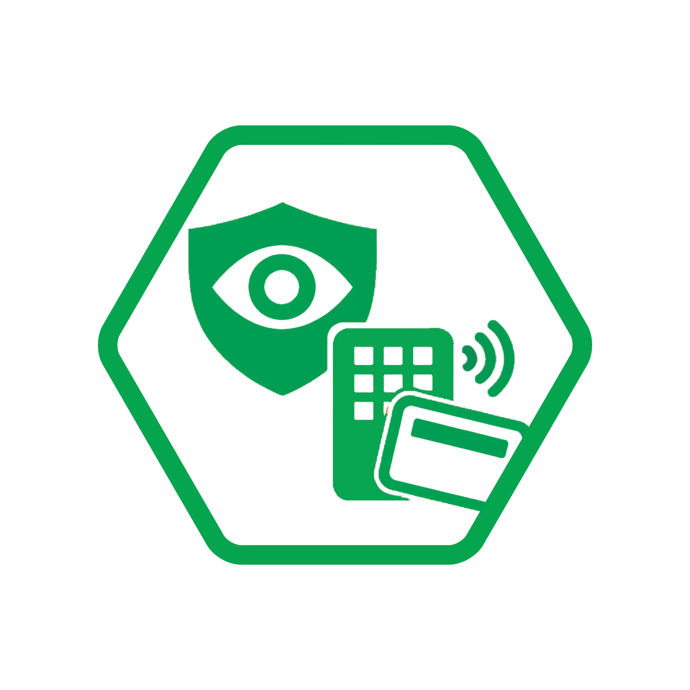 Pictogramme sécurité jaune représentant surveillance, contrôle d’accès et gardiennage avec bouclier et badge sécurisé